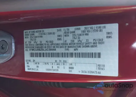 2020 Ford Escape Se Sport Hybrid from USA, damaged, VIN 1FMCU0BZ0LUC58668